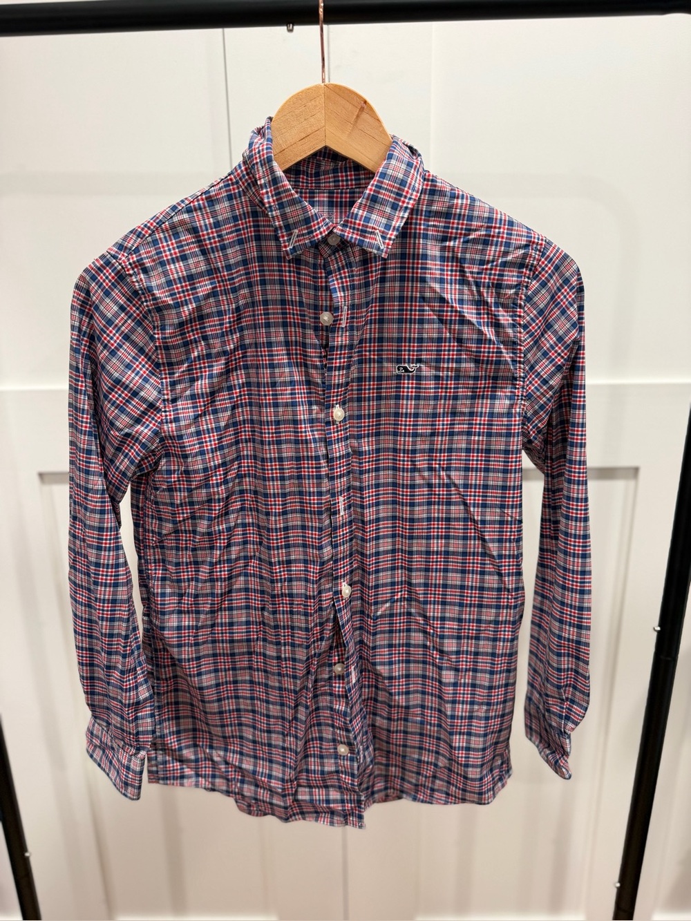 Vineyard Vines Boy’s Long-Sleeve Performance Plaid Button-Down - Red & Blue